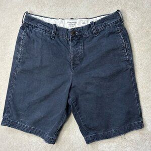 Abercrombie Fitch Mens Chino Shorts 32 Blue 9" Inseam Twill Casual Flat Front